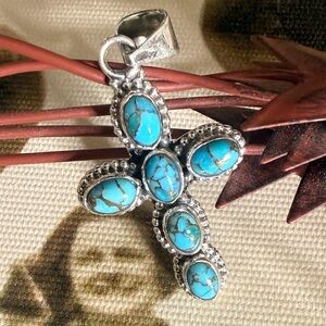 Sterling Silver Turquoise Cross Pendant
